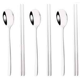 Dinnerware Sets 6Pcs Portable 18/10 Stainless Steel Cutlery Korean China Chopstick Fork Spoon Set High Quality Travel Camp Tableware