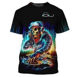 3D Skull Pattern Men's T Shirt Fashion DJ Rock Music Clothing Street Trend Harajuku Short Sleeve Tee Hip Hop Punk Loose Tops 6XL