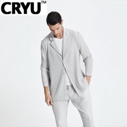 Men's Suits CRYU Pleated Casual Suit Coat 2023 Autumn Summer Folded Japanese Streetwear Fashion Blazers Black Grey 9Y6241