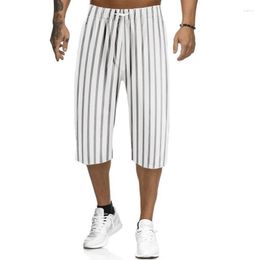 Men's Polos 2023 Straight Slim Leisure Sports Cotton Seven-point Shorts Summer Breathable Striped Pants