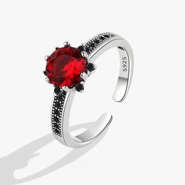 925 Sterling Silver Unique Design Red Stone Ring For Women Jewelry Finger Adjustable Open Ring For Party Birthday Gift