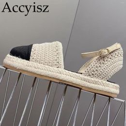 Sandals Flat Bottom Beach Women's Woven Ankle Buckle Platform Women'sFlat Shoes Summer Outdoor Casual