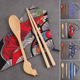 Dinnerware Sets Portable Wooden Chopsticks Spoon Set Reusable Japanese Style Tableware For Home Office Camping SEC88