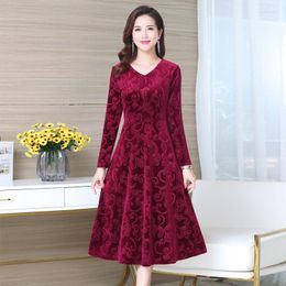 Party Dresses QYFR# Evening Mother Dress Printing Golden Velvet Fabric Women's Wholesale Chinese Performance Plus Size