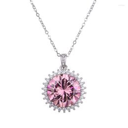 Pendant Necklaces Huitan Sweet Pink CZ Women Necklace For Engagement Ceremony Party Sparkling Fancy Girl Gift Statement Jewelry
