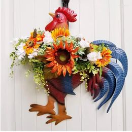 Decorative Flowers Sunflower Wreath Decoration Pendant Autumn Rural Farm Rooster Door Hanging