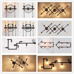 Wall Lamps Vintage Retro Light E27 Water Pipe Gear Lamp For Restaurant Bar Pub Cafe Aisle Bedroom Living Room Deco Fixtures