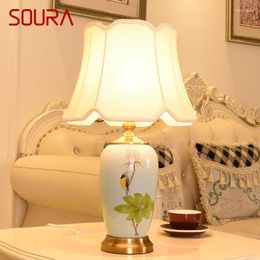 Table Lamps SOURA Flowers Birds Ceramics Lamp LED Modern Simple Warm Creative Bedside Desk Light For Home Living Room Bedroom