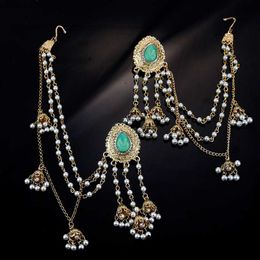 Sunspicems Gold Colour Indian Long Bead Tassels Earrings For Women African Morocco Earring Link Headdress Bride Wedding Jewellery L230704