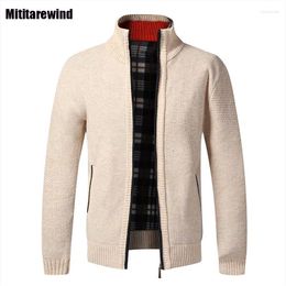 Men's Sweaters Winter Business Cardigan For Men Casual Fleece Thick Slim Sweater Zipper Half Turtleneck Knitted Middle-aged Man Clothes