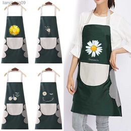 New Fashion Kitchen Aprons for Woman Oil-proof Apron for Men Work Restaurant Daisy Pattern Cafes Beauty Nails Studios Uniform L230620