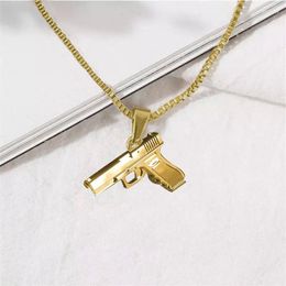 Pendant Necklaces Cool Black Gold Silver Color Gun Shaped Pendants Necklace For Women Men Army Style Party Long Chain Punk Jewelry