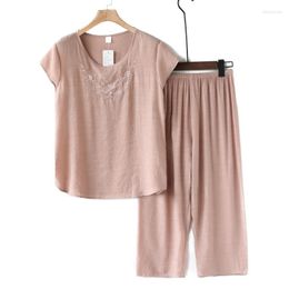 Women's Tracksuits Fdfklak Middle-aged Elderly Pajamas Cotton Linen Suit Summer Dress Short-sleeved Shirt Trousers Two-piece 2PCS Outfit