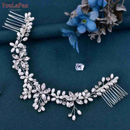 TOPQUEEN HP128 Pearl Wedding Headband with Combs Woman Hair Accessories Rhinestone Bride Headpiece Princess Tiara and Headdress L230704