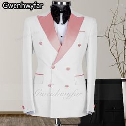 Men's Suits Gwenhwyar 2023 Latest Design White Suit Double Row Button Rose Pink Pointed Lapel Wedding Banquet Bridegroom Tuxedo