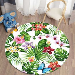 Carpets Green Tropical Kawaii Printed Round Carpet Children's Living Room Mat Floor Mat Yoga Mat Bedroom Chair Non Slip Mat NewYear Gift R230717