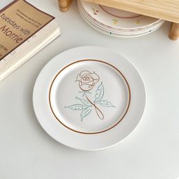 Plates Homemade INS Wind Pottery Porcelain Plate South Korean Cute Girl Hand-painted Cake Dessert Breakfast Fruit