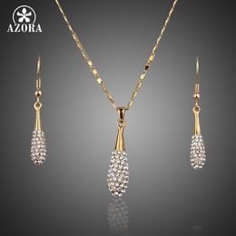 Wedding Jewellery Sets AZORA Gold Colour Stellux Austrian Crystal Water Drop Earring and Pendant Necklace Set TG0022 230717