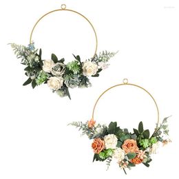 Decorative Flowers Floral Hoop Wreath With Eucalyptus Artificial Green Leaves Round Wall Door Hangings DIY Craft Wedding Spring Home