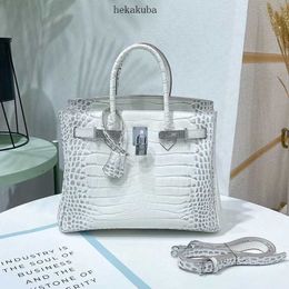 Luxurys Leather Platinum Handbag Advanced Crocodile Himalayan White Fashion Style Silver Buckle Diamond Cross Cowhide Womens Bag