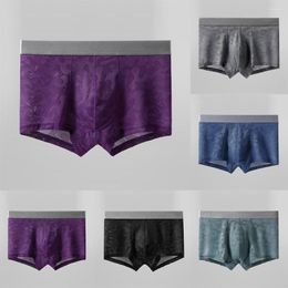 Underpants Graphene Antibacterial Boxer Shorts For Men Temperature Lace Hollowed Out Sheer Seamless Boxershorts Summer Underwear