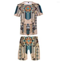 Men's Tracksuits National Totem Summer Fashion Suit Casual Beach Shorts Set 3D Print Short Sleeve T Shirt Round Neck Man Clothing 2 Piece