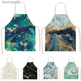 1Pcs Marble pattern Printed Cleaning Art Aprons Home Cooking Kitchen Apron Cook Wear Cotton Linen Adult Bibs 53*65cm WQ0110 L230620