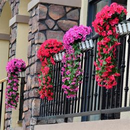 Decorative Flowers & Wreaths Violet Artificial Flower Simulation Wall Hanging Basket Orchid Fake Silk Vine Flowers1220o
