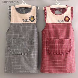Pure Cotton Korean Home Cooking Apron Women's Waistcoat Coverall Sleeveless Kitchen Oil-proof Work Clothes Wear-resistant New L230620