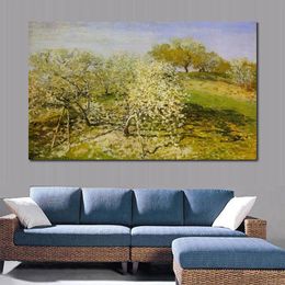 Canvas Artwork Spring Fruit Trees Claude Monet Painting Handmade Impressionist Landscape Art for Dining Room