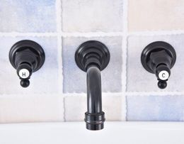 Bathroom Sink Faucets Black Oil Rubbed Brass Double Handle Wall Mount 3 Hole Widespread Lavatory Vessel Basin Faucet Mixer Tap Dsf498