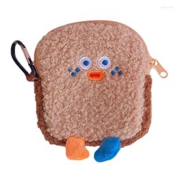 Storage Bags Coin Purse Plush Multipurpose Bag Card Holder Car Key Case Oval Zipper Girl Bread Shape Travel Accessory