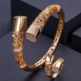 Wedding Jewellery Sets Janekelly luxury Unique African Bangle Ring Set For Women WeddingCubic Zircon india Dubai Bridal 230717