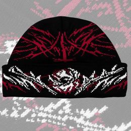 Beanie/Skull Caps Gothic Grunge creative irregular pattern knitted warm men's Caps aesthetic Y2K punk hip-hop streetwear Beanies Hat 230717