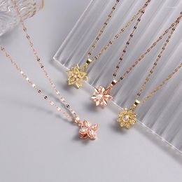 Pendant Necklaces Luxury Zircon Flower Rotatable Necklace Stainless Steel Funny Charms Choker Jewelry Party Gifts For Women Girls