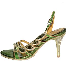 Dress Shoes Green Rhinestone Women Sandals Stiletto Heel Wedding Bridal Formal High Heels Bridesmaid Plus Size Summer