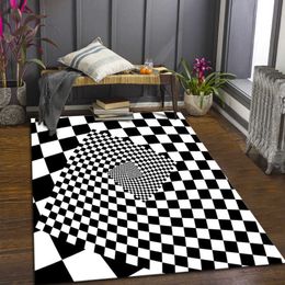 Carpets New Nordic Minimalist Checkerboard Carpet Living Room Bedroom Bedside Decorative Cushions Lattice Non-slip Accessories Mats R230717