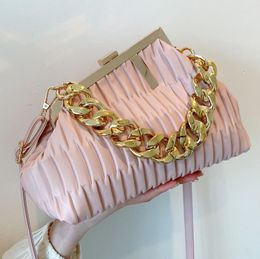 Evening Bags Triangle Design Gold Thick Chain Shoulder Crossbody Bag For Women 2023 Handbag Large Party Cluth