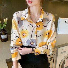 Women's Blouses Chikichi Vintage Long-sleeved Chiffon Blouse 2023 Summer Korean Fashion Female Clothing Basic Floral Womens Tops Casual