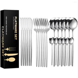 Dinnerware Sets 24-Piece Stainless Steel Cutlery Set Portuguese Knife Fork Spoon Western 6 Servings Kitchen Supplies