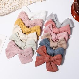 Hair Accessories 2Pcs/Lot Solid Floral Embroidery Covered Safety Bows Clip For Kids Girls Bowknot Hairpins Ribbon Headwear