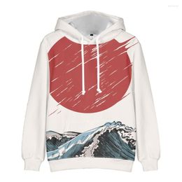 Men's Hoodies Autumn Fashion Casual Women Men Sweatshirt Cartoon Wave Sun Printed Long Sleeve Pullover Harajuku Streetwear