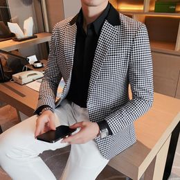 Men's Suits Classic Houndstooth Blazer Men Autumn Winter Casual Dress Business Suit Jacket Streetwear Social Wedding Masculino Clothing