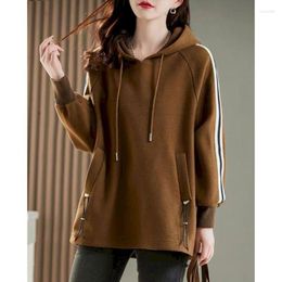 Women's Hoodies Casual Women Color Contrast Drawstring Hooded Coats Fashion Design Loose Woolen Hoodie Autumn Winter Trend Aesthetic Top