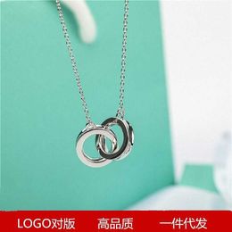 Original New 925 Sterling Silver Circle Double Ring Necklace Classic Pendant Collar Chain Valentiffayne's Day Gift