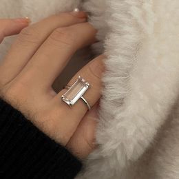 Inspired design new transparent rectangular opening adjustable ring French luxury ladies banquet engagement Jewellery