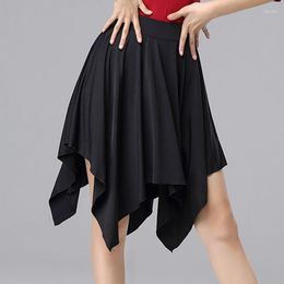 Stage Wear Irregular Latin Dance Skirt For Adult Women Black Samba ChaCha Practise Summer Tango Dancewear Rumba Clothes YS3349