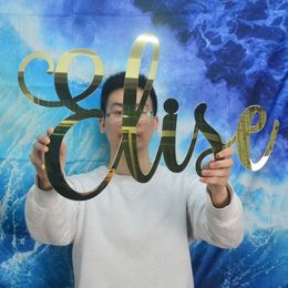 Other Event Party Supplies Pesonalized Acrylic Name Sign Mirror Gold Wall Design Custom Wedding Birthday Party Baby Crib Name Sign Choose Your Font 230715