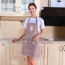 Women Cartoon Rabbit Cooking Kitchen Apron Bib Pocket Aprons Cotton Restaurant Apron L230620