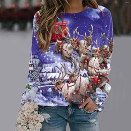 Women's Hoodies Women Christmas Print Oversized Sweatshirt Autumn Casual Round Neck Pullovers Daily Loose Long Sleeve Streetwear Tops